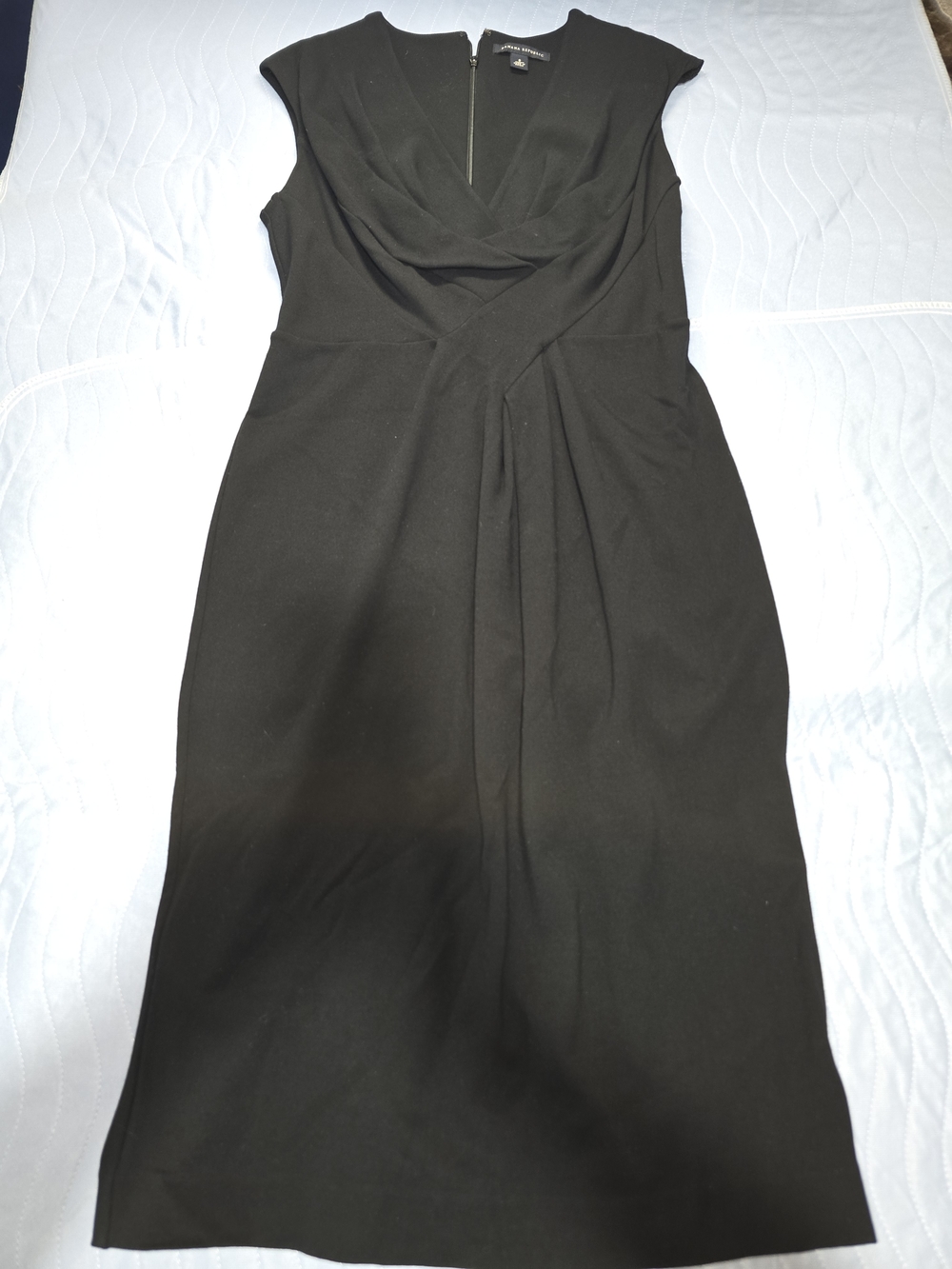 Banana Republic Black Midi Sheath Dress with Draped Front